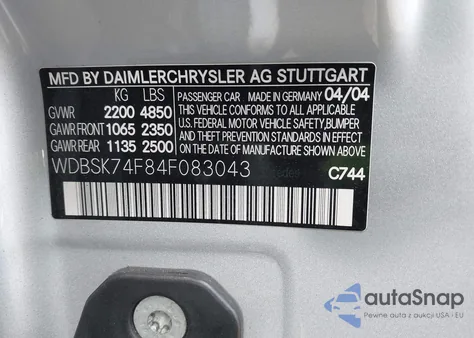 2004 Mercedes-Benz Sl 55 Amg из США, поврежденный, VIN WDBSK74F84F083043